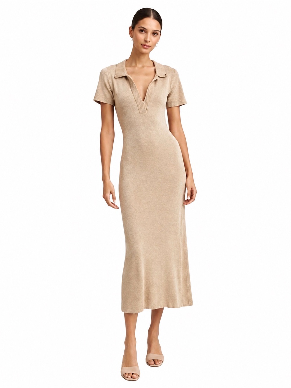 Caroline Constas Ribbed Knit Crochet Collar Midi Dress Size Small
